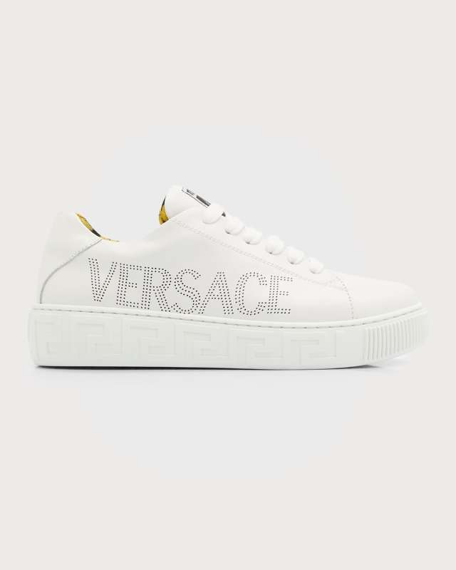 Kid's Lace Up Leather Sneaker W Perf Versace